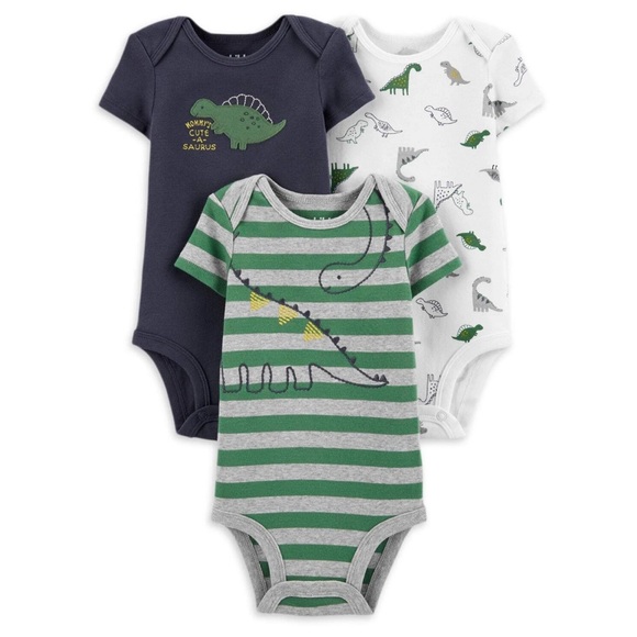 Carter's Other - Carter's Child of Mine Baby Boy Dinosaur Bodysuit Trio - Green/White/Navy 12M